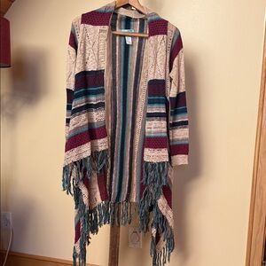 Maurices Multicolor Striped Fringe Cardigan